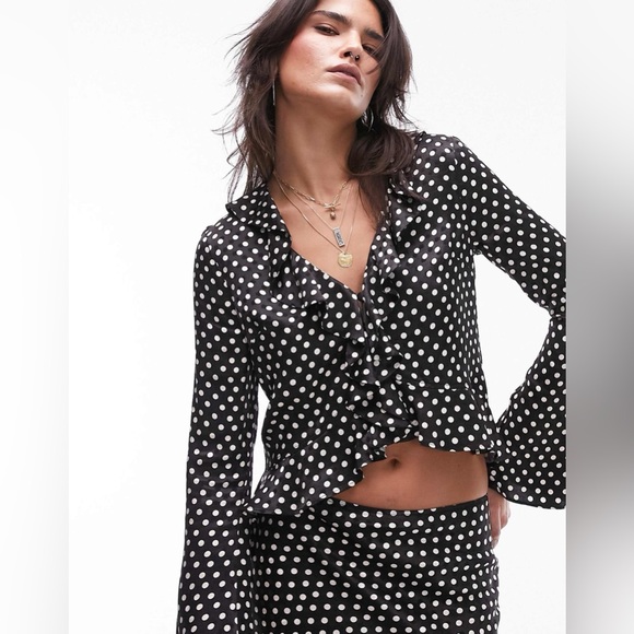 Topshop satin jacquard bias maxi skirt and top in mono polka dot - SET - Picture 4 of 16